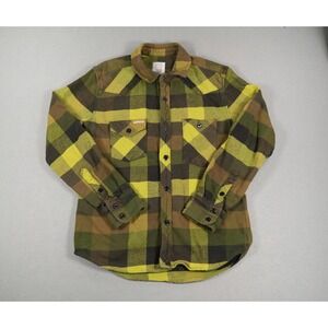 Topo Designs Mens Flannel Shirt Small Western Yoke Plaid Green Yellow USA Made
